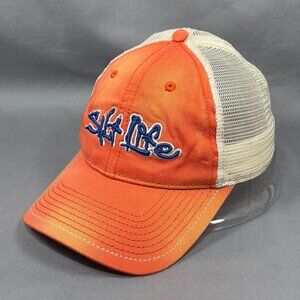 Salt Life Snap Back Hat Cap Orange Trucker Mesh Fishing Baseball Outdoor Mens